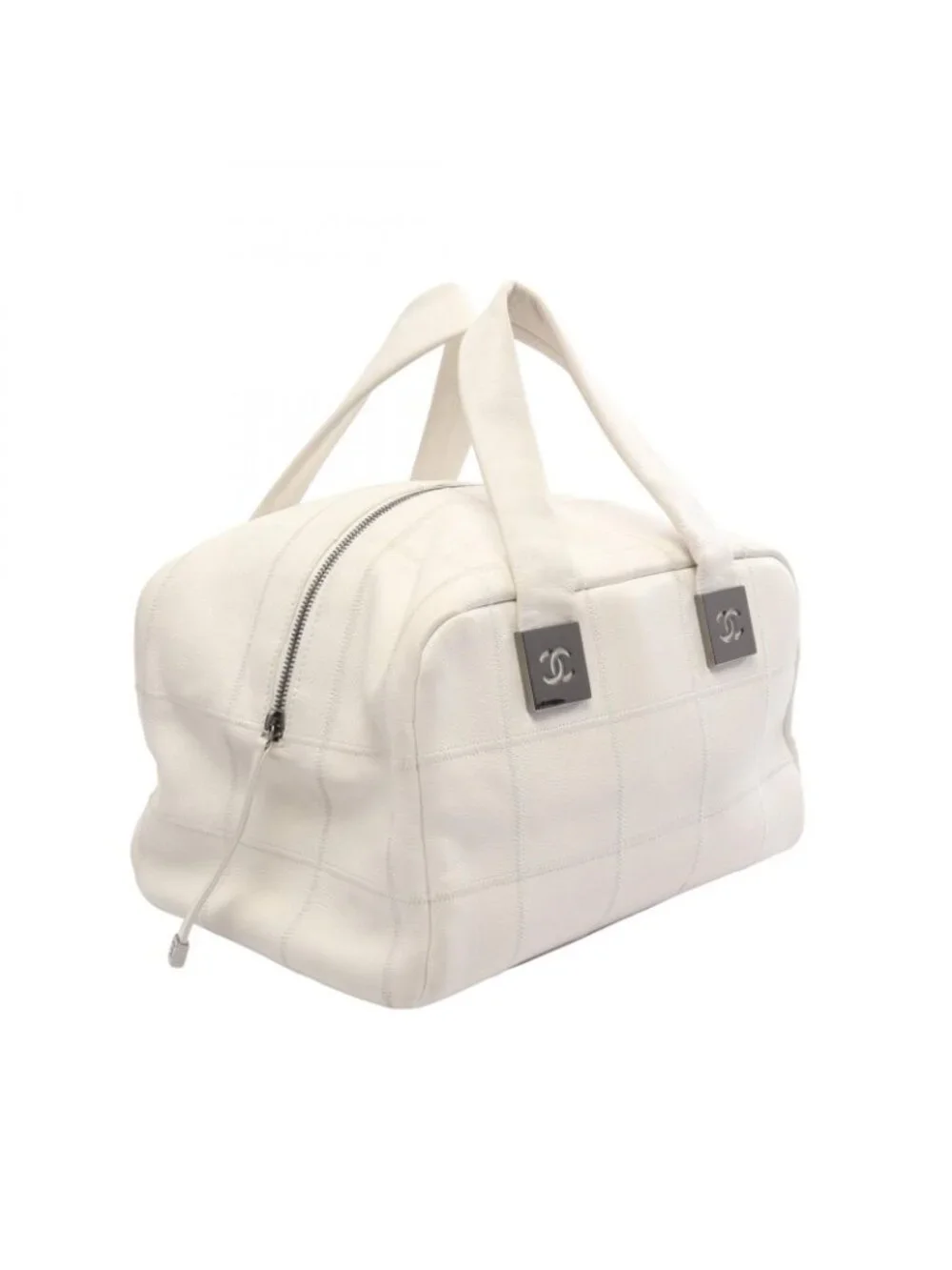 Chanel Handbag Choco Bar Boston Bag White Caviar Leather